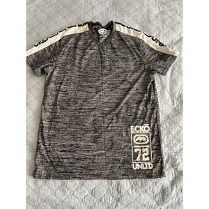 Ecko Unltd 72 Graphic T-Shirt L Gray Black Athletic Fit Logo Stripe